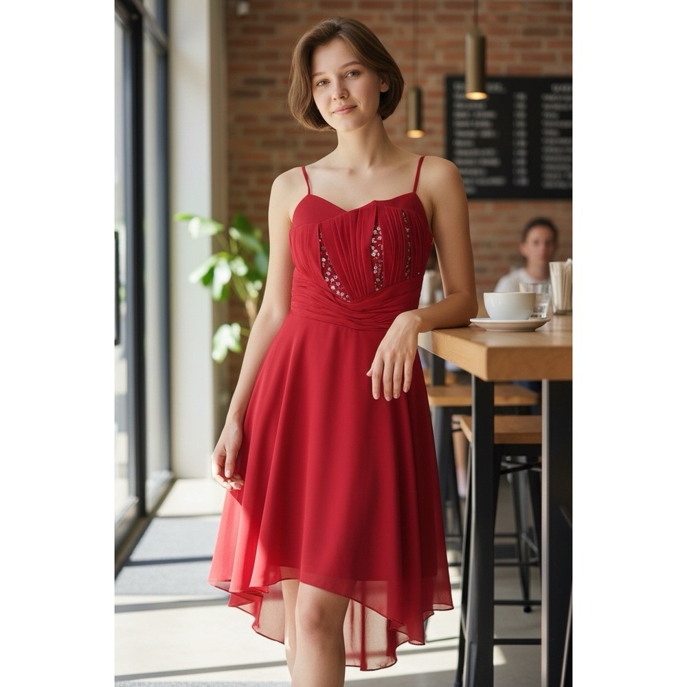 Grace Karin Red Rhinestone Spaghetti Strap Cocktail Dress Small